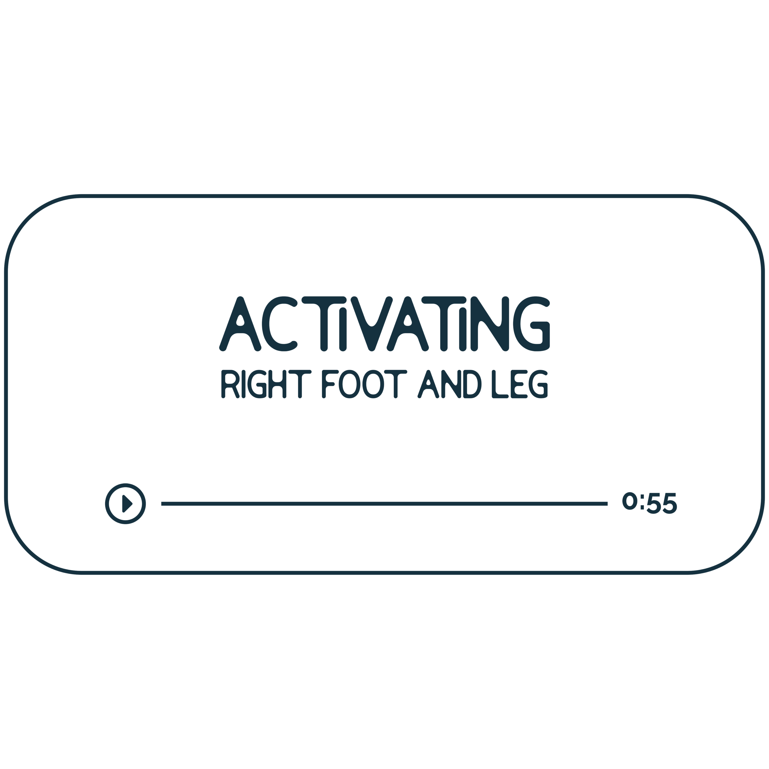 Audio file graphic for the right leg energy work session. It has a beige background and deep indigo colored text that reads "Activating: Right foot and leg" with a Play indicator button and indicator that it is 55 minutes long.