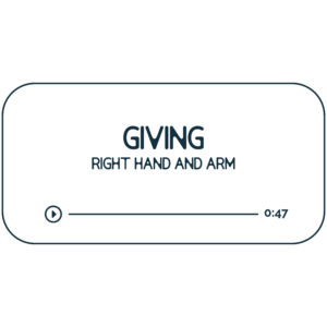 Audio file graphic for the right arm energy work session. It has a beige background and deep indigo colored text that reads "Giving: Right hand and arm" with a Play indicator button and indicator that it is 47 minutes long.
