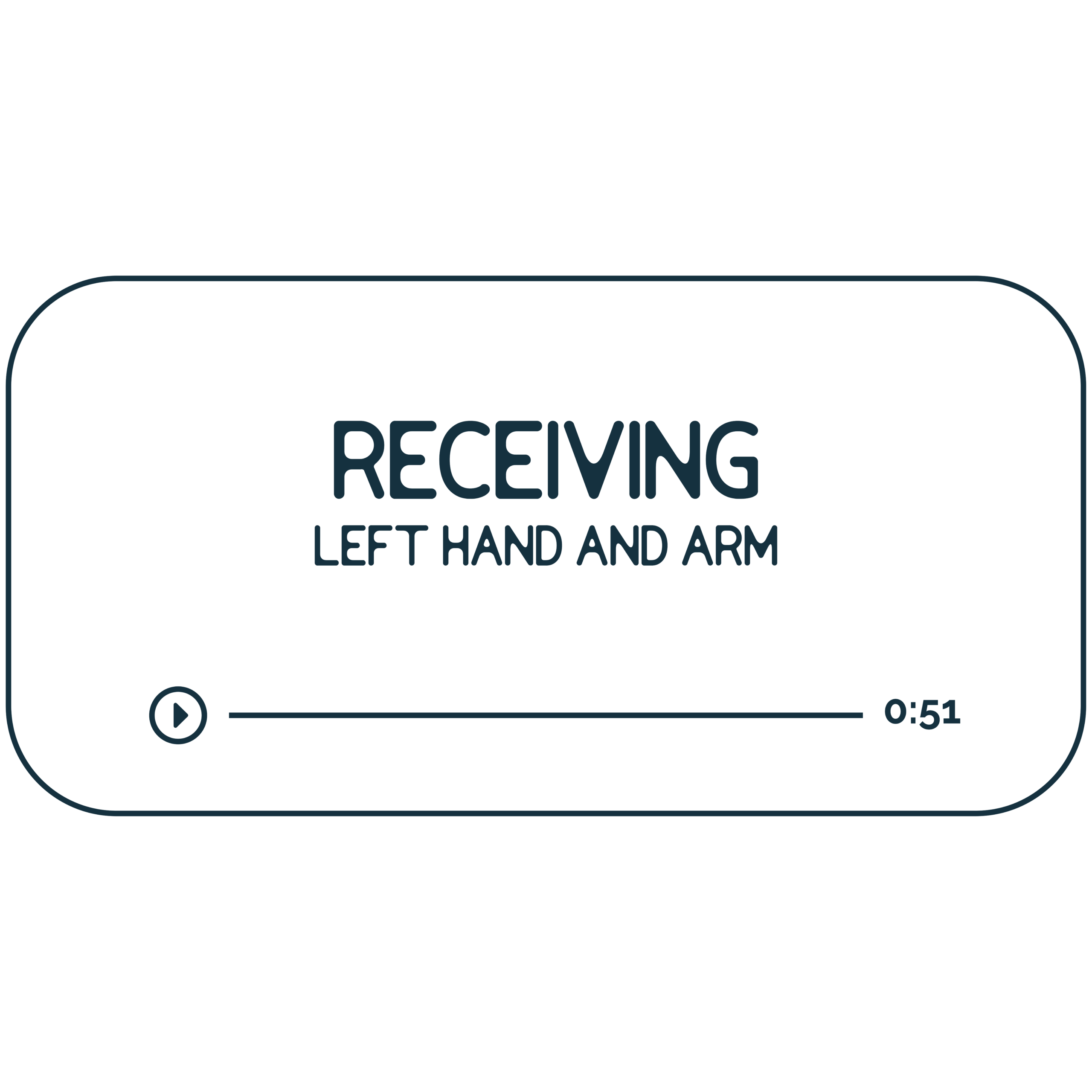 Audio file graphic for the left arm energy work session. It has a beige background and deep indigo colored text that reads "Receiving: Left hand and arm" with a Play indicator button and indicator that it is 51 minutes long.