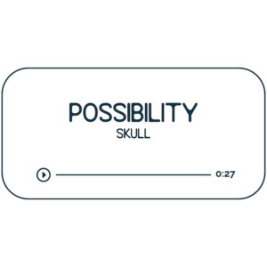 Audio file graphic for the skull energy healing session. It has a beige background and deep indigo colored text that reads "Possibility Skull" with a Play indicator button and indicator that it is 30 minutes long.