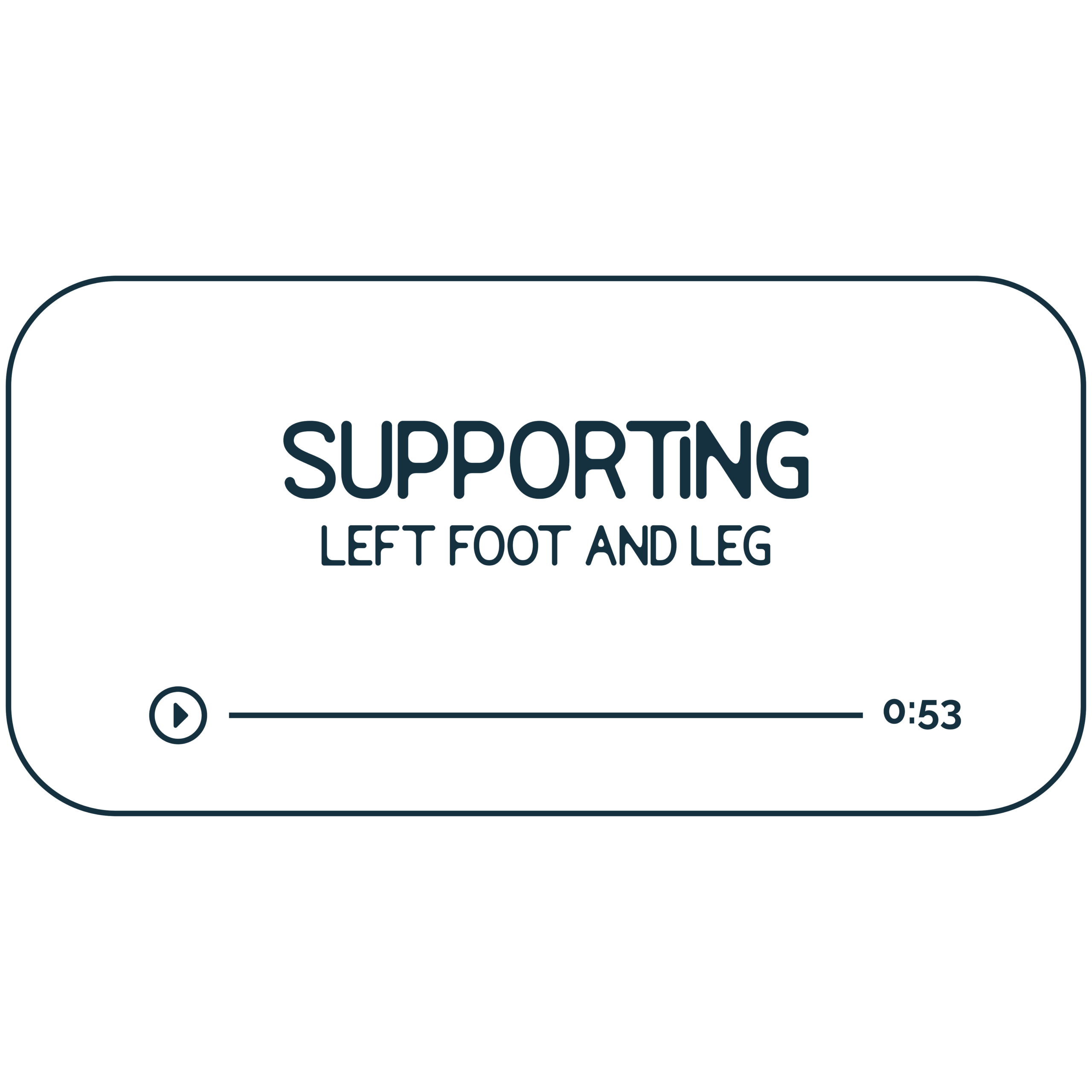 Audio file graphic for the left leg energy work session. It has a beige background and deep indigo colored text that reads "Supporting: Left foot and leg" with a Play indicator button and indicator that it is 53 minutes long.