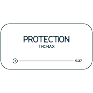 Audio file graphic for the thorax energy healing session. It has a beige background and dark indigo colored text that reads "Protection Thorax" with a Play indicator button and indicator that it is 27 minutes long.