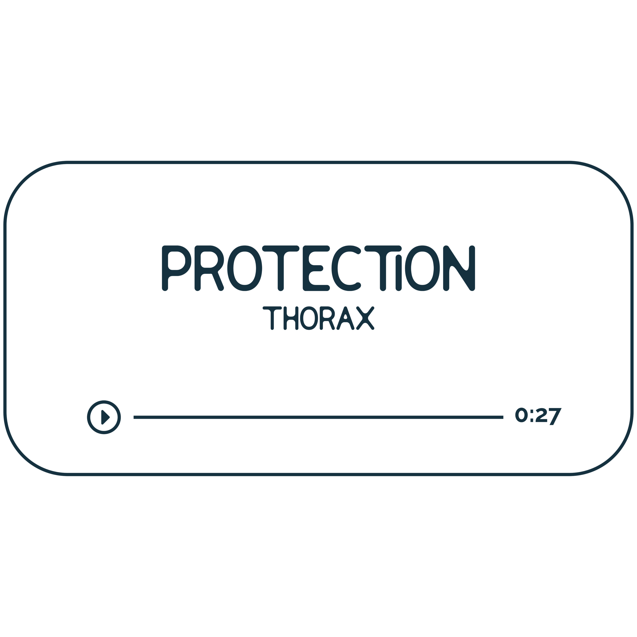 Audio file graphic for the thorax energy healing session. It has a beige background and dark indigo colored text that reads "Protection Thorax" with a Play indicator button and indicator that it is 27 minutes long.
