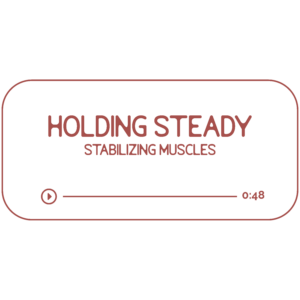 Audio file graphic for the stabilizing muscle energy work session. It has a beige background and rosebud colored text that reads “Holding Steady: Stabilizing muscles” with a Play indicator button and indicator that it is 48 minutes long.