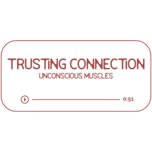 Audio file graphic for the smooth and cardiac muscle energy work session. It has a beige background and rosebud colored text that reads “Trusting Connection: unconscious muscles” with a Play indicator button and indicator that it is 51 minutes long.