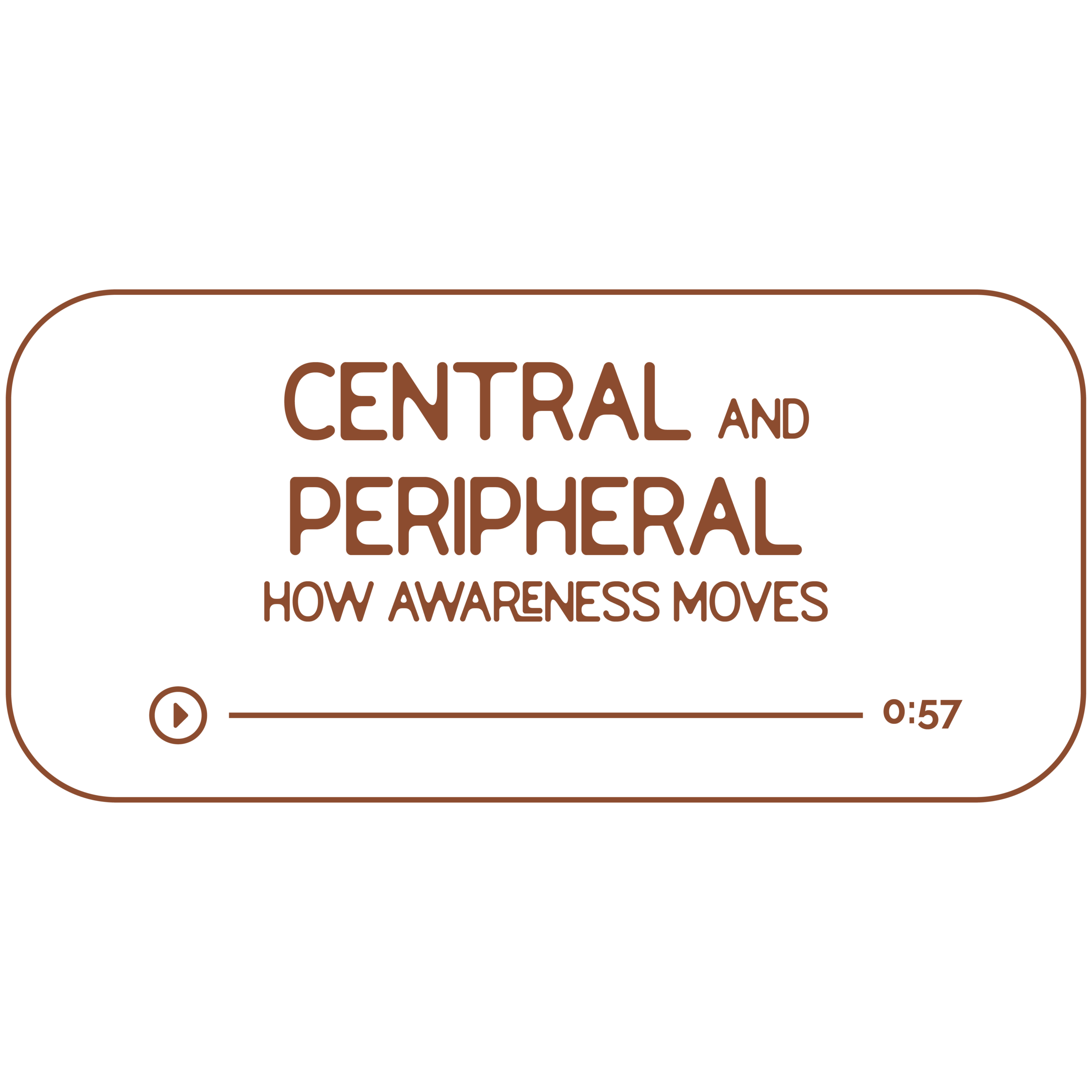Audio file graphic for the central and peripheral energy work sessions. It has a transparent background and chestnut colored text that reads “How Awareness Moves” with a Play indicator button and indicator that it is 57 minutes long.