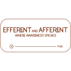 Audio file graphic for the efferent and afferent energy work sessions. It has a transparent background and chestnut colored text that reads “Where Awareness Speaks” with a Play indicator button and indicator that it is 55 minutes long.